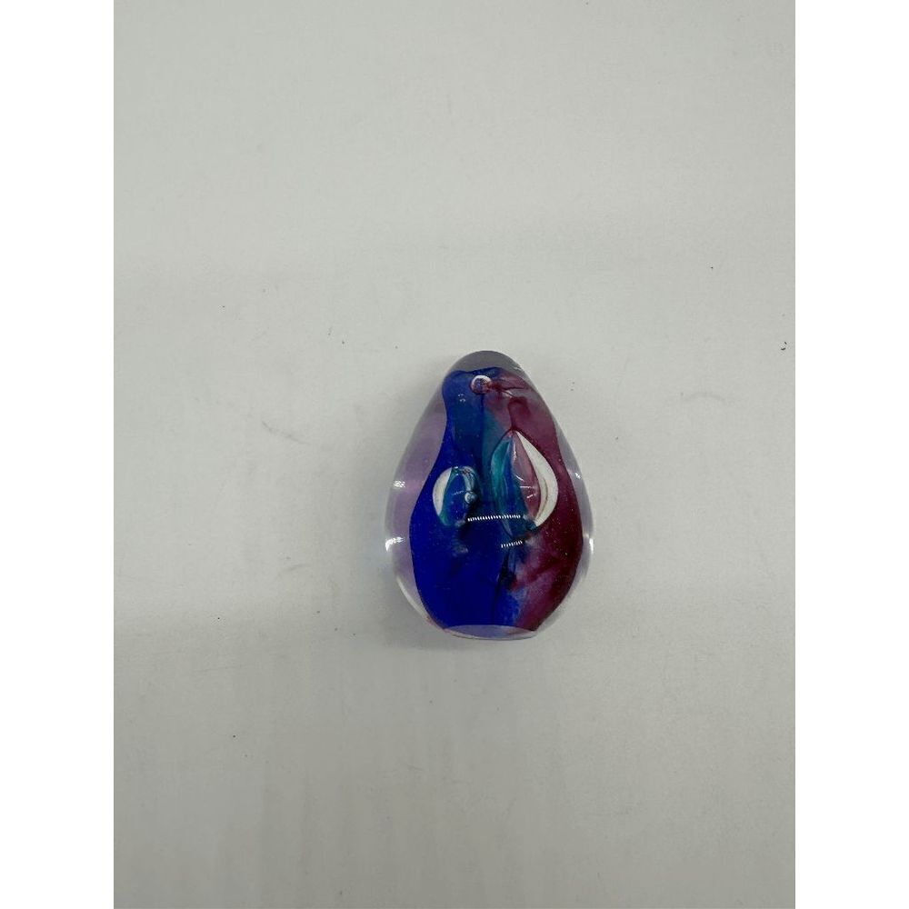 Paper Weight GES Glass Egg Shape 3" Abstract Controlled Bubbles Set of Two
